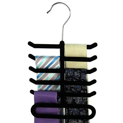 Immagine di HANGERWORLD 3 Portacravatte per 12 Cravatte e Cinture Salvaspazio in Velluto Nero Antiscivolo Armadio