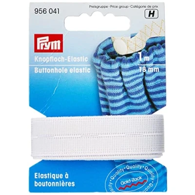 Immagine di Prym Buttonhole Elastic, White, 18 mm, Bianco, 1 m
