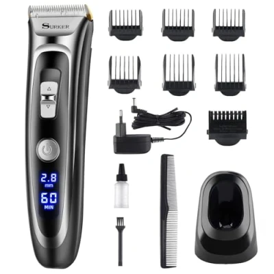 Immagine di Tagliacapelli Uomo Professionale, Tagliatrice Capelli Trimmer, 28 Lunghezze, Ricaricabile Portatile Rasabarba Elettrico, Rasoio per Capellie con Display a LED