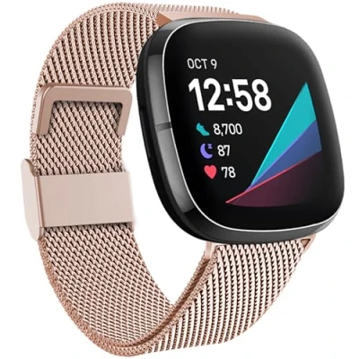 Immagine di Faliogo Compatibile con Fitbit Versa 3/Fitbit Sense Cinturino, Cinturini di Ricambio Metallo in Acciaio Inossidabile Chiusura Magnetica Unica per 3/Sense, Piccola Royal Gold