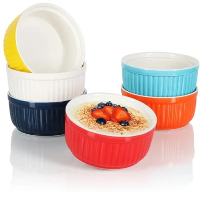 Immagine di COM FOUR® 6x piatti per soufflé ciotole ragù in ceramica casseruole resistenti al forno dessert lavabili recipienti colorati 250 ml