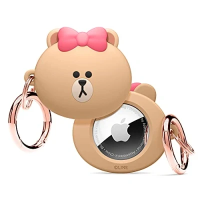 Immagine di elago l LINE FRIENDS Custodia in Silicone Compatibile Con Apple AirTags Tracker Cover Protezione Completa Anti Cadute, Portachiavi, Design Semplice, Antigraffio [Merce Ufficiale] (CHOCO)