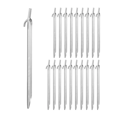 Immagine di Relaxdays Set da 20 Picchetti Tenda, Pioli Ancoraggio su Terreni Duri, Acciaio Zincato, con Ganci, L: 30 cm, Argento
