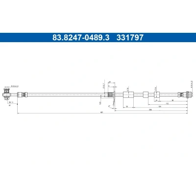 Immagine di ATE 83.8247 0489.3 Tubi Freno 487mm M10x1,5mm FORD: Kuga Mk3 2.5 FHEV, Hybrid Flex, Duratec PHEV, FHEV 4x4, 4x4