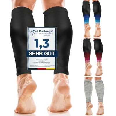 Immagine di aZengear Fasce a Compressione per Polpaccio (20 30 mmHg) Donna, Uomo, Calze Gambali con Supporto Corsa, Tutore Stecche Stinco (L/XL, Nero)