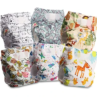 Immagine di Littles and Bloomz FLV2 0610 Pannolino lavabile per bambini, riutilizzabile, con bottoni a pressione standard, confezione da 6 pannolini