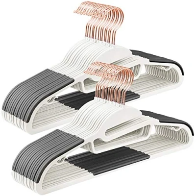 Immagine di SONGMICS Set di 30 Grucce in Plastica, con Apertura a Forma S, Antiscivolo e Salvaspazio, Spesse 0.5 cm, Lunghe 41.5 Gancio Girevole 360 Color Oro Rosa, Bianco Grigio CRP043W01
