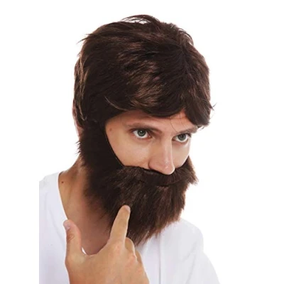 Immagine di WIG ME UP 31998 P4 Set Parrucca &amp; Barba Scompigliati Arruffati Carnevale Uomo Castano