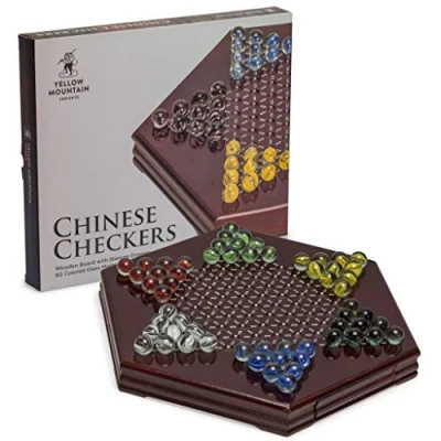 Immagine di Yellow Mountain Imports, Set Dama Cinese Halma in Legno, Gioco da Tavolo 30,5 cm con 60 Biglie di Vetro Colorate e Cassetti Portaoggetti, Classico Strategia