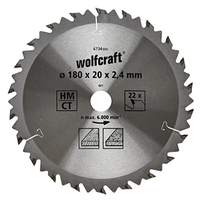 Immagine di Wolfcraft 6734000 Lama circolare in metallo duro 180 x 20 mm Numero di denti: 22 1 pz.