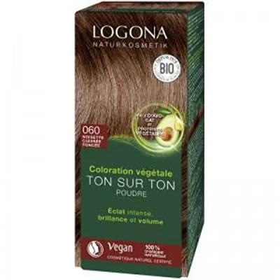 Immagine di LOGONA Naturkosmetik Colorante vegetale per capelli in polvere vegana con henné biologico colori intensi e lucentezza, colore vegetali marrone ambra (marrone), 1 x 100 g