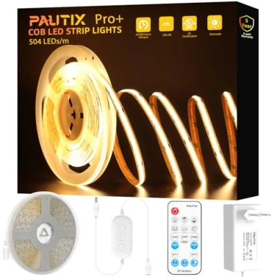 Immagine di PAUTIX Striscia LED COB Bianco Caldo 2700K,504LED/M Dimmerabile 7.5m 24V flessibile, con telecomando RF e alimentatore di rete,CRI90 + luce da incasso per decorazione domestica fai te