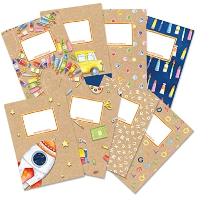 Immagine di Papierdrachen 8 copertine di carta alta qualità per bambini DIN A5 motivo acquerello protezione libretto ideale la scuola copertina 250g/m² set numero 12