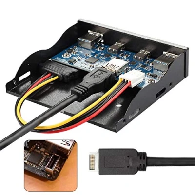 Immagine di cablecc Cavo per scheda madre da USB 3.1 a C e hub 3.0, 4 porte, pannello frontale, floppy bay 3,5&quot;
