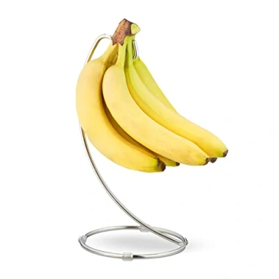 Immagine di Relaxdays, Argento Porta Base Rotonda, Gancio Appendi Banane, Fruttiera, Stand per Uva, Ferro Cromato
