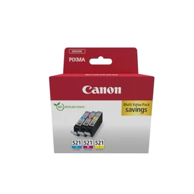 Immagine di Canon CLI 521 C M Y Pacchetto di 3 Cartucce d&#039;inchiostro (Ciano Magenta Giallo) Certificato (cartone riciclabile2024 con etichetta sicurezza antifurto)
