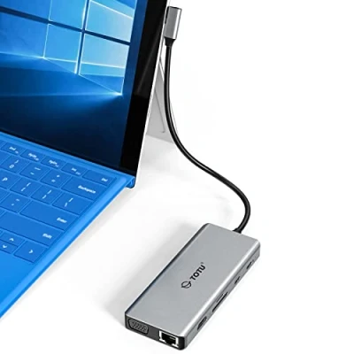 Immagine di docking Station, hub USB C, station TOTU 12 in 1 Surface Pro con HDMI 4K, Ethernet, VGA, 92W PD, C 3.0 e 2 per MacBook Air laptop tipo Thunderbolt 3 o 4, grey, TT HB029