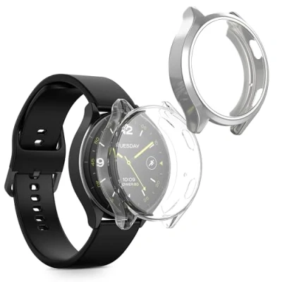 Immagine di kwmobile Set 2X Custodia Smartwatch Compatibile con Xiaomi Watch 2 Cover Case Silicone Protezione Orologio Fitness Argento/Trasparente