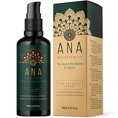 Immagine di Siero di Retinolo BIO ad alto dosaggio 100ml Vegan + olio semi canapa Pelle luminosa e uniforme Anti invecchiamento per il viso ANA Natural Cosmetics Made in Germany