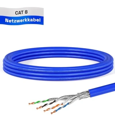 Immagine di HB DIGITAL Cat 8.1 cavo di rete da 5m, installazione, dati Ethernet LAN, Cat.8, fino a 40 Gbps, rame, S/FTP 2000 MHz, PIMF, LSZH, senza alogeni, conforme RoHS AWG 22/1, blu