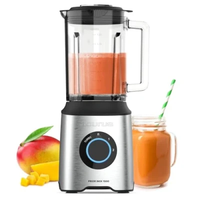 Immagine di Taurus Frullatore a tazza potente PRIOR INOX 1500 W 2 velocità + TURBO Brocca vetro 2L Lame 6 taglienti Acciaio inossidabile Base antiscivolo BPA Free