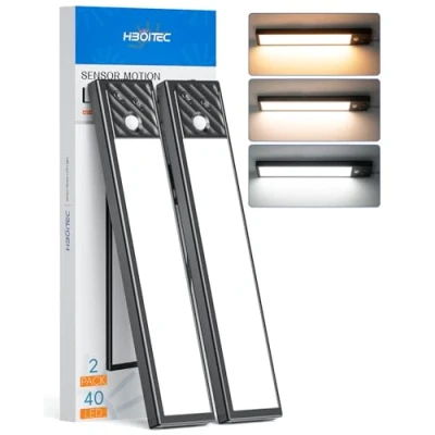 Immagine di Luce Armadio Led con Sensore di Movimento,1500mAh USB Ricaricabile Striscia Magnetica Adesiva,40LED Luci Senza Filo per Scale, Camere, Corridoi, Armadi, Cucine,3 Temperature Colore