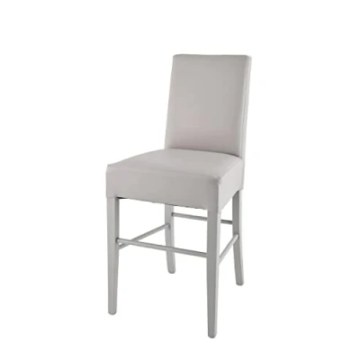Immagine di t m c s Tommychairs Sgabello basso moderno modello Luisa per cucina e bar, struttura in legno di faggio grigio chiaro, Seduta Schienale Imbottiti Rivestiti pelle artificiale chiaro