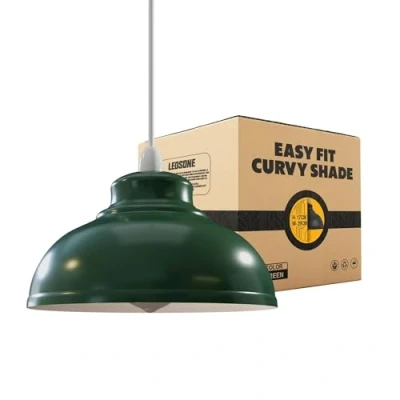 Immagine di LEDSone paralume moderno industriale facile da montare, curvo verde, in metallo per lampada parete e tavolo, sospensione con piastra riduttrice gratuita, base E27/B22
