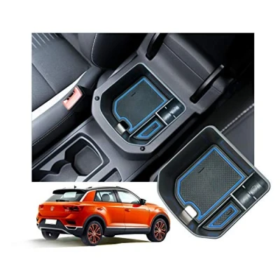 Immagine di YEE PIN Auto Scatola di Immagazzinaggio Accessori per Car Compatibile con T Roc troc SUV 2017 2021 Center Console Bracciolo Box Storage Secondario Vassoio Estraibile Tappetino Antiscivolo