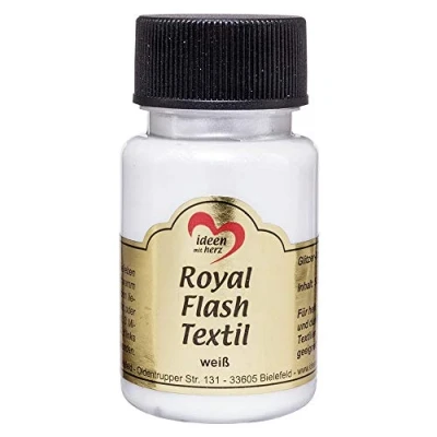 Immagine di Royal Flash Textil Colore metallizzato glitterato, 50 ml, altamente coprente, cremoso, per tessuti chiari e scuri, a base d&#039;acqua, dipingere valorizzare magliette, borse, bianco