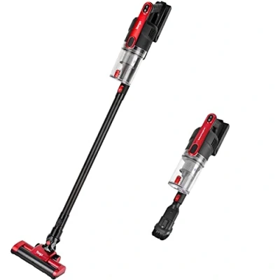 Immagine di Venga! 2 in 1 Aspirapolvere senza fili, sacchetto, ricaricabile, con spazzola rotante e accessori, Fino a 12 kPa, batteria agli ioni di litio da 2.000 mAh, rosso/nero, VG HVC 3000