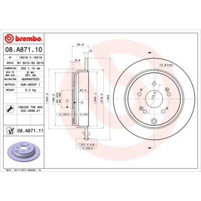 Immagine di BREMBO 08.A871.10 Disco freno 302 10 5 pieno con bulloni/viti HONDA: CR V 3, 4