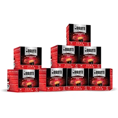 Immagine di Bialetti Caffè d&#039;Italia, Multipack 128 Capsule, 8 Box da 16 Roma, Intensità 9, Compatibili con Macchine sistema chiuso, 100% Alluminio