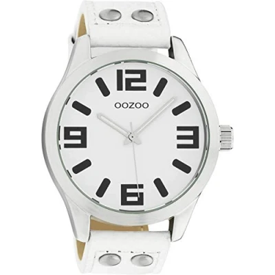 Immagine di Oozoo Orologio da polso Basic Line con borchie, cinturino in pelle, diametro 47 mm, diverse varianti di colore, C1050 Bianco /