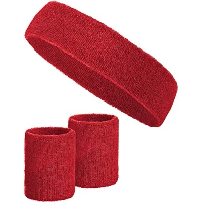 Immagine di Set di 3 pezzi con 2x fasce per i polsi + 1x fascia la testa donne e uomini (rosso)