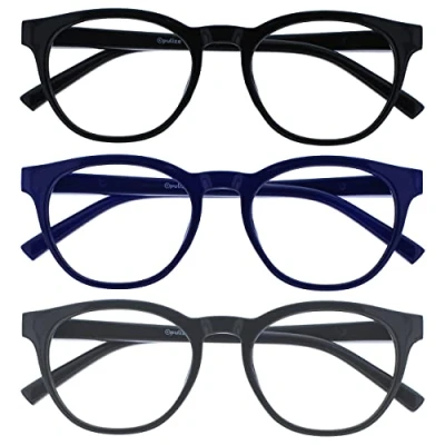Immagine di OPULIZE Blu 3 Pacco Blocco Luce Occhiali Da Lettura Nero Grigio Computer Anti Riflesso Uomo Donna BBB5 137 +2,00