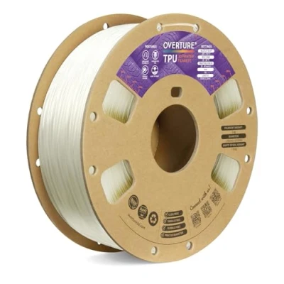 Immagine di OVERTURE Filamento TPU 1kg Trasparente, 1.75mm Flessibile per Stampante 3D, Elevata Liquidità, Precisione Dimensionale +/ 0.03 mm, 3D (Trasparente)