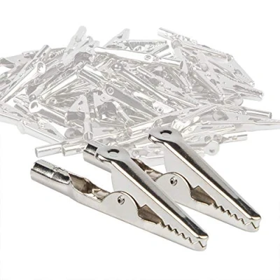 Immagine di YuCool 50 pezzi clip a coccodrillo molla Cavo, 52 mm placcati in nichel argentato coccodrillo, per test elettrici di laboratorio e cavo