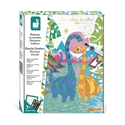 Immagine di Janod Set Dipingi con i Numeri Dinosauri 2 Quadretti Fai Da Te Les Ateliers du Calme Attività Creativa per Bambini Dai 7 Anni, J07982