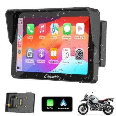Immagine di Carpuride W702B Schermo GPS CarPlay per Moto, con supporto personalizzato BMW Wireless e Android Auto, Touchscreen impermeabile portatile da 7 pollici, Dual Bluetooth, Navigazione,