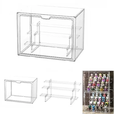 Immagine di Siyecioa Vetrinetta Espositiva Vetrina Acrilico con Porta per Collezionismo, Teca Plexiglass, Figure,Scaletta 3 Gradini, Hanno Bisogno di Auto Assemblaggio, Antipolvere (36x23x27cm)