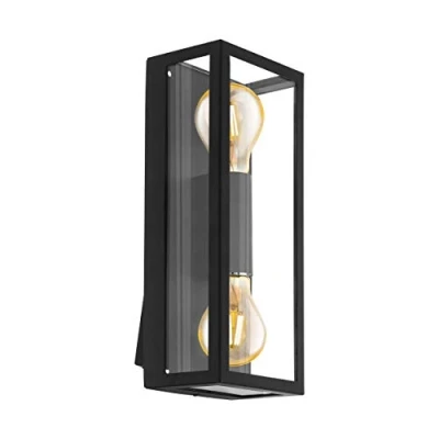 Immagine di Eglo Alamonte 1 Lampada da parete per esterni, 2 luci, applique in acciaio zincato nero, vetro trasparente, attacco: E27, IP44