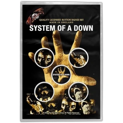 Immagine di System Of Down Button Pacchetto Spille Hand Logo Nuovo Ufficiale 5 X Pin Size One