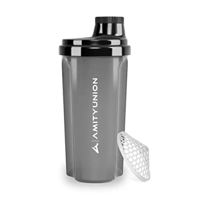 Immagine di shaker per proteine 500 ml &quot;Heaven&quot; a prova di perdite, senza BPA con setaccio cliccabile e scala frullati cremosi siero latte, proteine, originale in Fumo nero