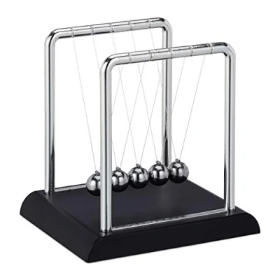 Immagine di Relaxdays Pendolo di Newton, 5 Sfere in Metallo, Gioco Fisica, Didattico, Decorazione da Ufficio e Scrivania, Argento