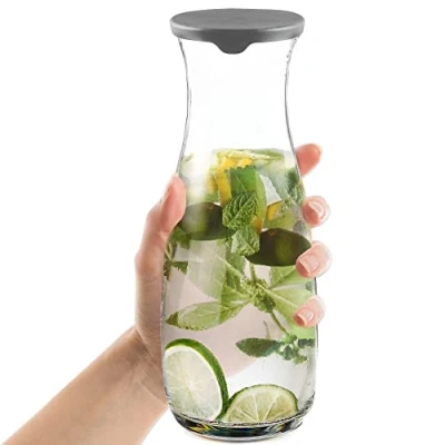 Immagine di CRYSTALIA 100% SENZA PIOMBO Caraffa Vetro con Coperchio 1,2L Acqua per Frigorifero, Brocche Vetro, Caraffe in Limonata, Succo, Latte, Mimosa, Sodastream Bottiglie