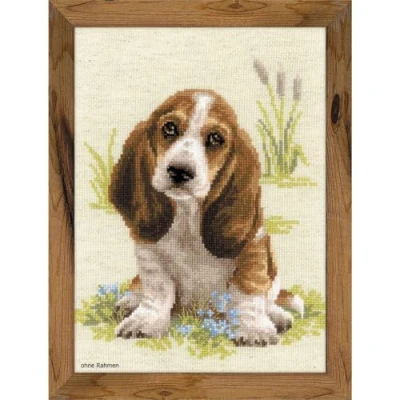 Immagine di Riolis 1578 Basset Hound Puppy Cross Stitch Kit, Cotone, Multicolore, 26 X 38 0, 1 cm