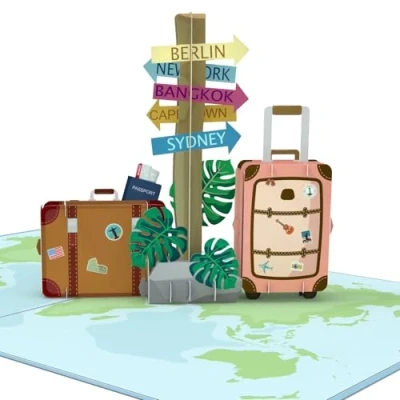 Immagine di MOKIO® biglietto auguri Pop Up Viaggio di compleanno 3D per una vacanza o come un addio