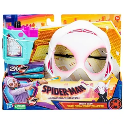 Immagine di Marvel Spider Man: Across The Verse Gwen Web Shot Slinger Mask e Blaster SetGiocattolo sparatutto ragnatelaSuper Hero Toys per bambini ragazzi di 5 anni in suMulticolore