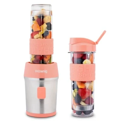 Immagine di H.Koenig Mini Frullatore per smoothie Compatto 570mL SMOO10 Senza BPA Potente 300W, e frullati 2 Bottiglie Portatili con coperchio, 4 Lame in acciaio Inox, fucsia